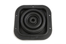 Black rubber gear lever gaiter viewed from above, square base and folds