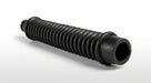 Black ribbed rubber aerial grommet tube on white background