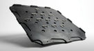 Black perforated seat diaphragm panel with triangular hooks, studio shot