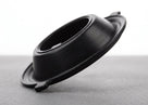 Black rubber carburettor diaphragm, domed profile, studio shot