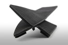Black textured rubber dashboard pad shown folded in a cross shape, studio shot