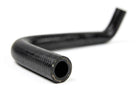 Black woven-finish heater hose bent at an angle, studio shot on white