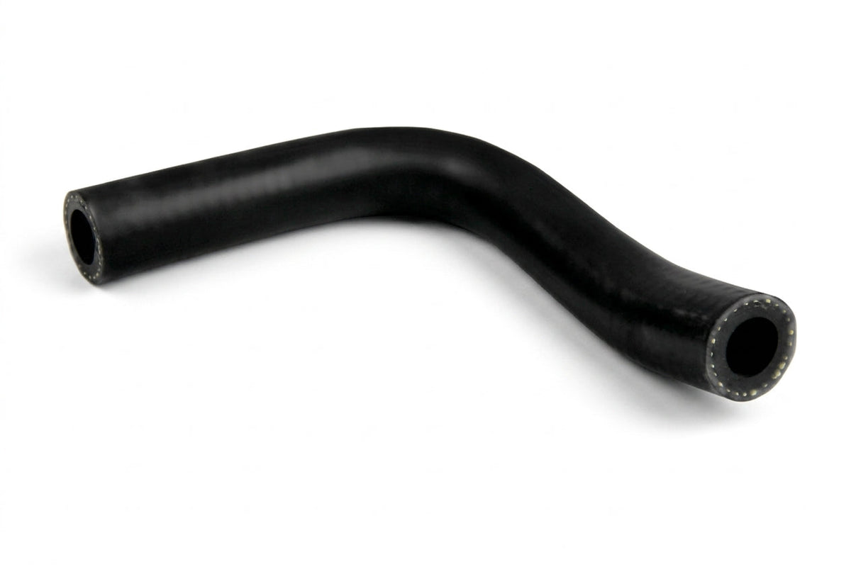 S-bend black rubber hose with textured finish, studio shot on white background