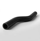 Curved black rubber hose with open end, studio shot on white background