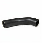 Curved black radiator hose on white background, studio shot
