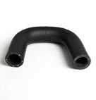 Black ribbed hose bent in a tight U, Kevlar reinforcement threads visible at both ends