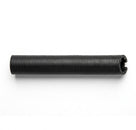 Straight black ribbed heater valve hose on white background, studio shot