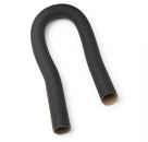 Black corrugated demister hose bent into a U-shape, studio shot on white