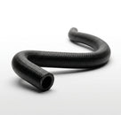 S-shaped black ribbed rubber hose, studio shot on white background