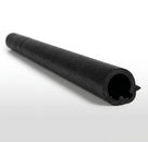 Straight black ribbed heater return hose laid diagonally on white background