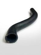 Black ribbed radiator hose with bent end, coiled on white background