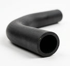 L-shaped black rubber radiator hose on white background, studio shot