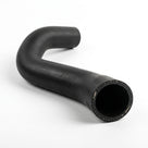 J-shaped black rubber radiator hose on white background, studio shot