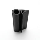 Black EPDM door seal viewed end-on, hollow round bulb with pointed flap