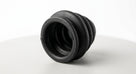 Black convoluted rubber steering column gaiter, angled studio shot on white background