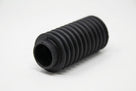 Black convoluted rubber steering rack gaiter, angled studio shot on white background