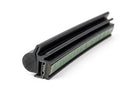 Black rubber seal with woven fabric-covered bulb section, angled length shot