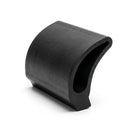 Curved black rubber J-shaped sill seal, angled studio shot on white background