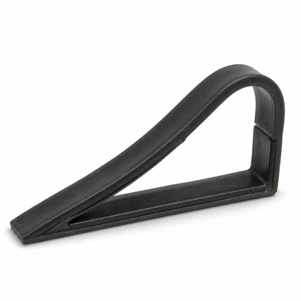 Black rubber triangular quarterlight seal, studio shot on white background