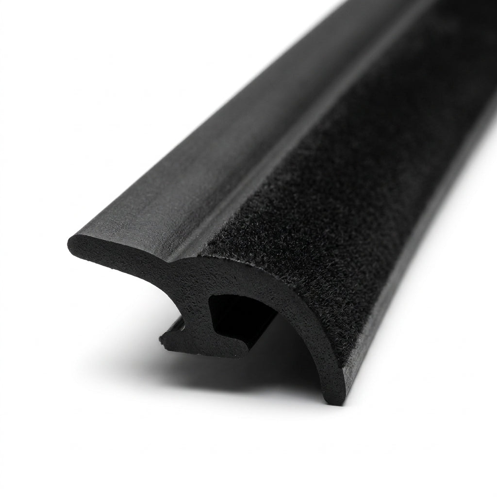 Black rubber flocked-face glass seal, angled length shot on white background