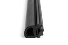 Black window rubber seal with felt-lined channel, shown end-on on white background