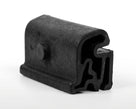 Black moulded door buffer showing ridged profile channel, studio shot