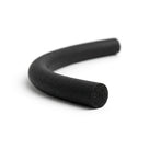 Black sponge rubber cord curved into a hook shape, cut end showing porous texture
