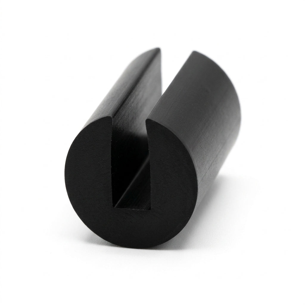 Black PVC over rider section shown end-on with a U-shaped channel