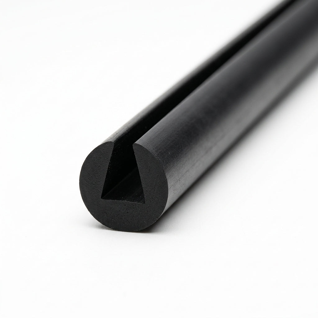 Black PVC over rider section shown end-on, rounded profile with a slot