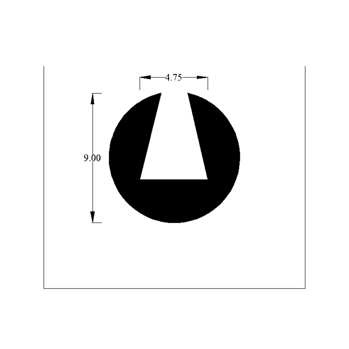 Cross-section diagram of round over rider section with printed mm dimensions