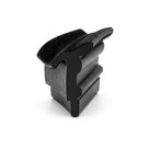 Outer waist strip shown end-on, black rubber profile with flocked felt-lined lip