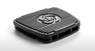 Black ribbed rubber brake pedal pad with embossed logo, studio shot