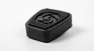 Black ribbed rubber pedal pad with embossed logo, studio shot on white