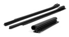 Pair of black A-pillar seal mouldings plus corner piece on white background