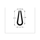 Technical line drawing of teardrop-section chrome plastic trim profile, dimensions in mm