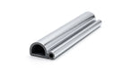 Curved length of chrome plastic trim with D-shaped hollow bead and rubber grip channel