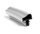 Curved length of bright chrome edge trim with black rubber grip channel underneath