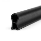 Length of black PVC edge trim with keyhole channel, shown end-on on white background