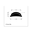 Cross-section diagram of the PVC chrome filler strip, 11mm wide with chrome film layer marked