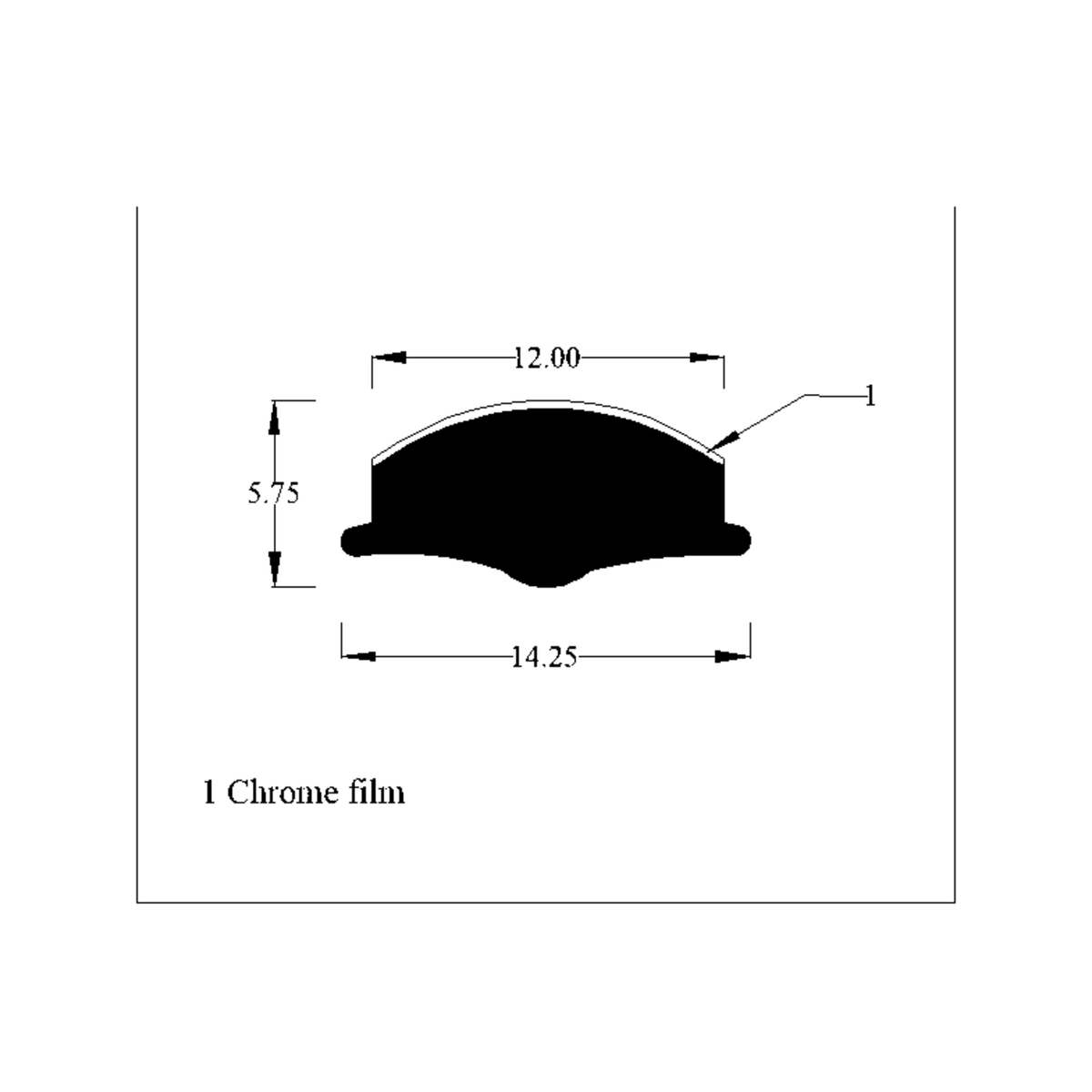 Technical diagram of chrome film insert profile with 12.00, 5.75 and 14.25 dimensions