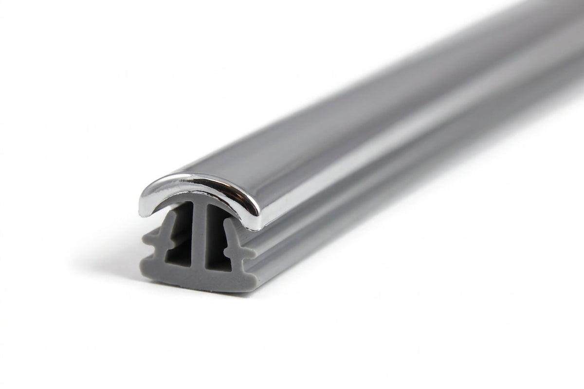 Grey PVC insert with chrome strip along the top, angled studio shot