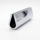 Chrome-finish trim shown end-on with a teardrop-shaped hollow profile