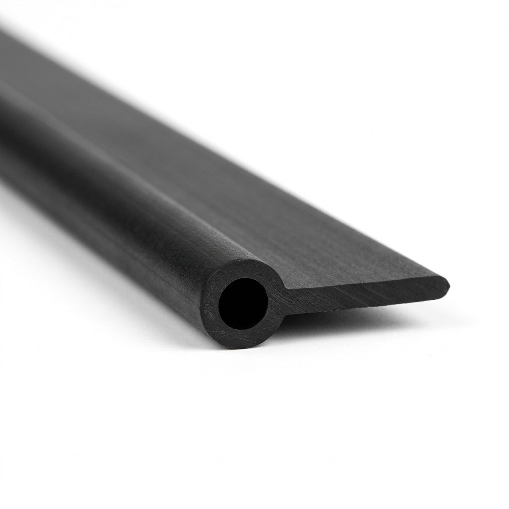 Black PVC wing piping shown at an angle, hollow bead with slim flat tail profile