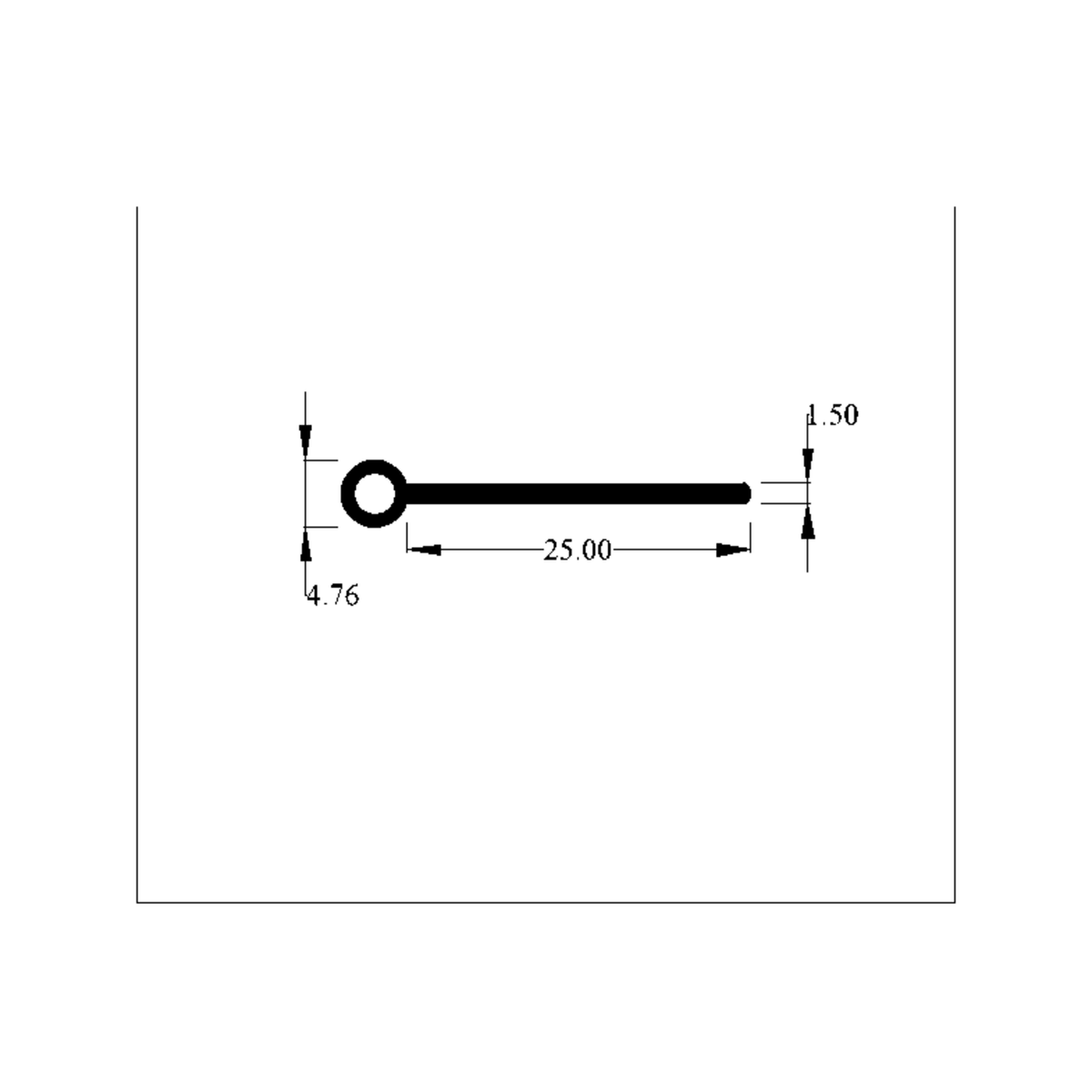 Cross-section diagram of the wing piping, 4.76mm bead and 25mm tail dimensions marked