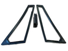 Pair of black quarter light window frames with separate seal strip, studio flat lay