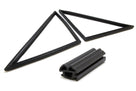 Pair of black triangular quarterlight seals with a straight seal piece, white background