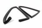 Pair of curved black triangular quarterlight seal frames, white background