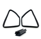 Pair of curved black quarterlight seals plus a straight seal piece, white background