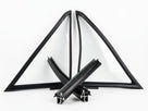 Pair of black triangular quarterlight seals crossed with two straight profiles, white background