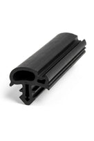 Black rubber quarterlight seal cut length at an angle with a ribbed bulb profile